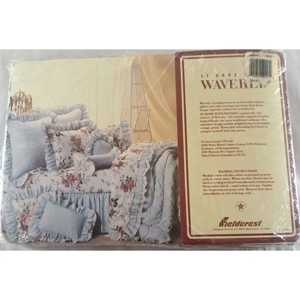 NEW Vintage Waverly Belle Rive Twin Flat Sheet Ruffled Pima Cotton Blend Cottage